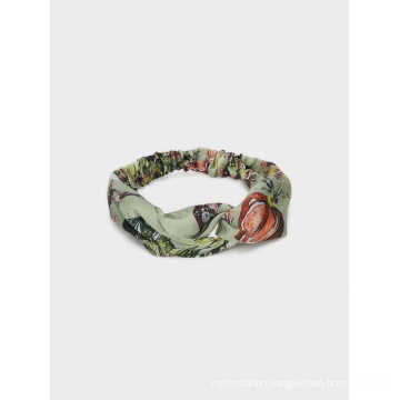 Fashion Hair Band Green Color Floral Printed Turban-Style Headband